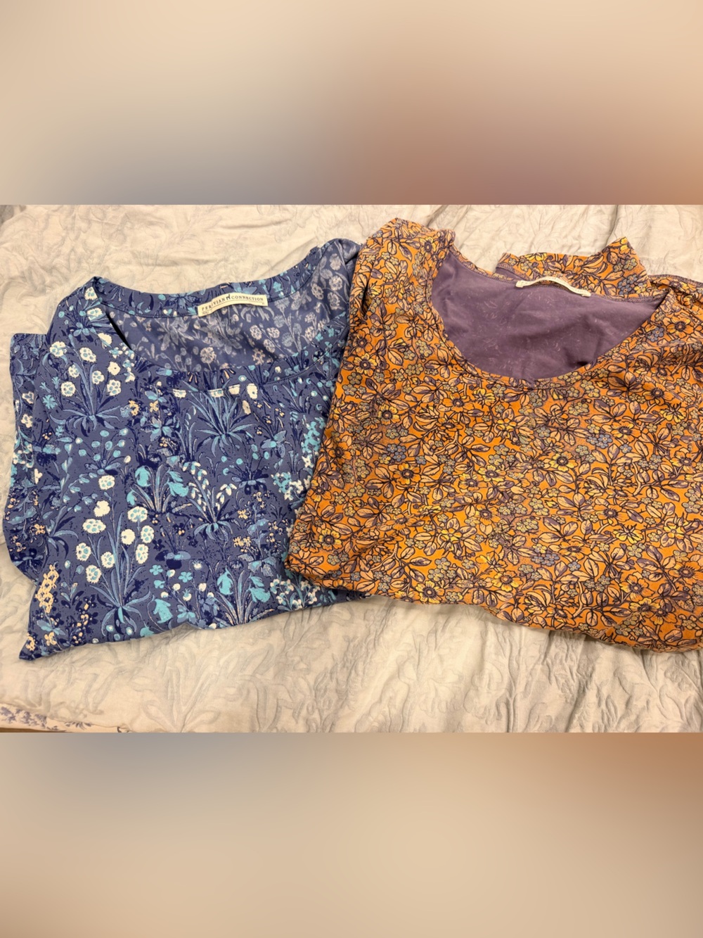 Lot of 2 Peruvian Connection Blue Floral Scoop Neck Top Orange Floral Tunic M L